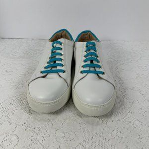 Jack Roger, Lorelai Slip-on White Leather Sneakers with pop of Aqua 8M